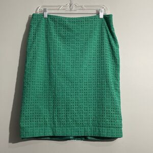 Talbots Women’s 14 Green Cotton Eyelet Skirt Classic Preppy Lined Cottagecore